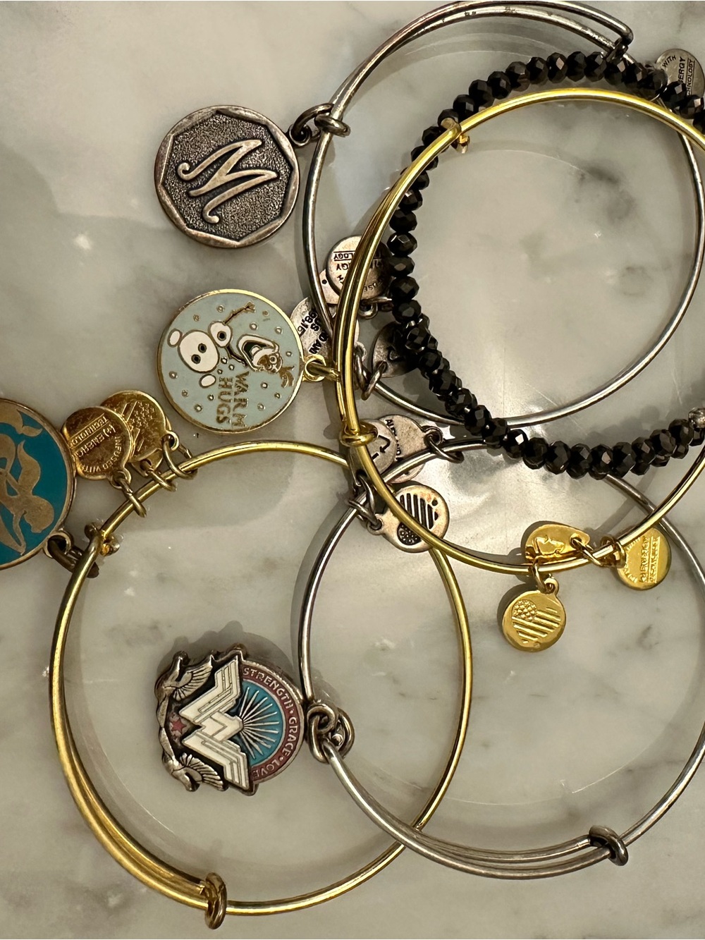 Set of 5 Alex and Ani Mixed Metal Charm Bangle Bracelet - Gold & Silver Disney